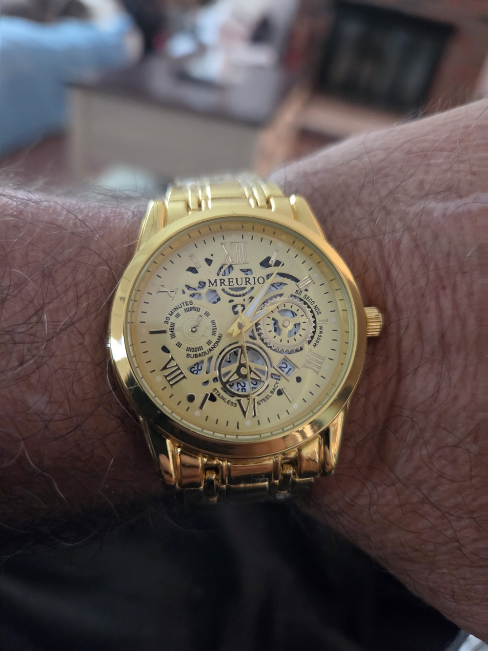 Men's Gold Skeleton Dial Watch